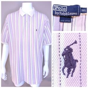 POLO RALPH LAUREN Vintage XXL White PURPLE 2XL Vtg 90s MENS Shirt RARE RL